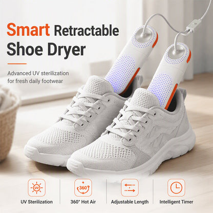 🥳2026 HOT SALE🥳💞50K+ SOLD! ☀️🧦 50% OFF! Retractable Electric Shoe Dryer with UV Sterilization – 360° heat circulation + UV blue light kills bacteria. Extendable arms fit all shoe sizes – dry & disinfect in one! 🛡️✨