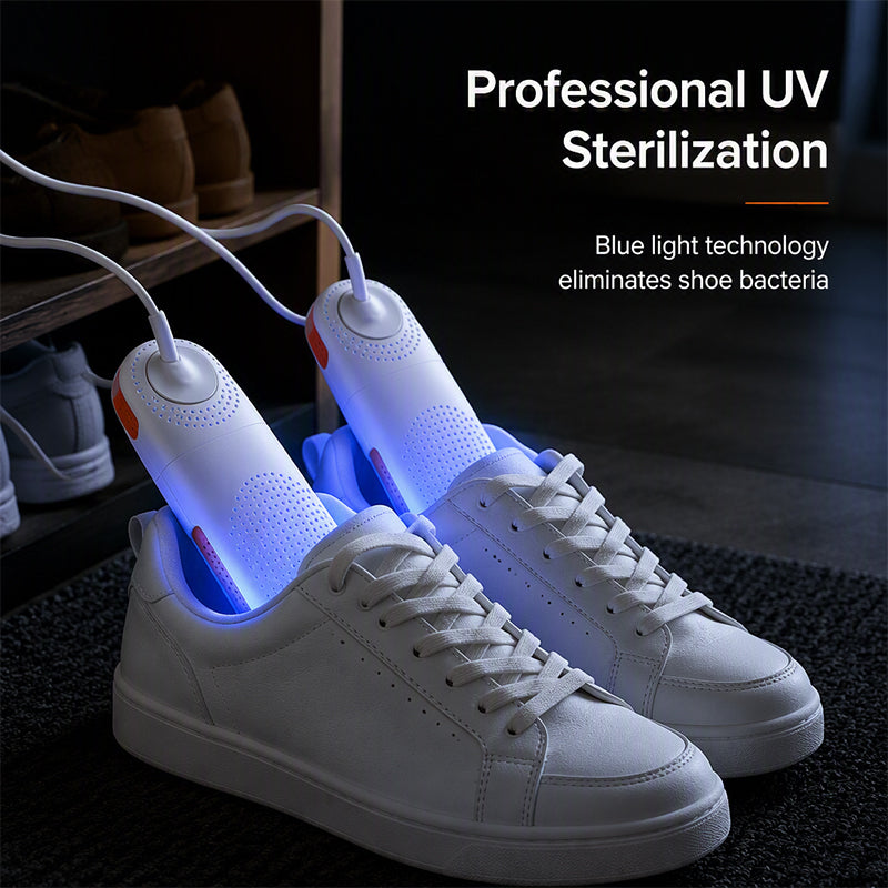 🥳2026 HOT SALE🥳💞50K+ SOLD! ☀️🧦 50% OFF! Retractable Electric Shoe Dryer with UV Sterilization – 360° heat circulation + UV blue light kills bacteria. Extendable arms fit all shoe sizes – dry & disinfect in one! 🛡️✨