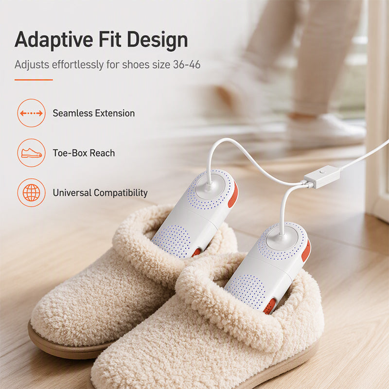 🥳2026 HOT SALE🥳💞50K+ SOLD! ☀️🧦 50% OFF! Retractable Electric Shoe Dryer with UV Sterilization – 360° heat circulation + UV blue light kills bacteria. Extendable arms fit all shoe sizes – dry & disinfect in one! 🛡️✨