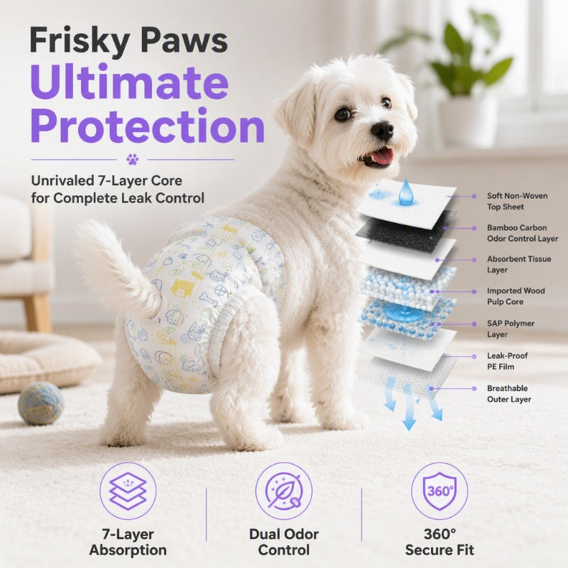 🥳2026 HOT SALE🥳💞50K+ SOLD! 🐕💧 50% OFF! Ultra‑Absorbent Breathable Disposable Pet Diapers – 7‑layer absorbency locks moisture fast, bamboo carbon neutralises odours. Leak‑resistant & comfortable – for dogs & cats of all sizes! 🛡️✨