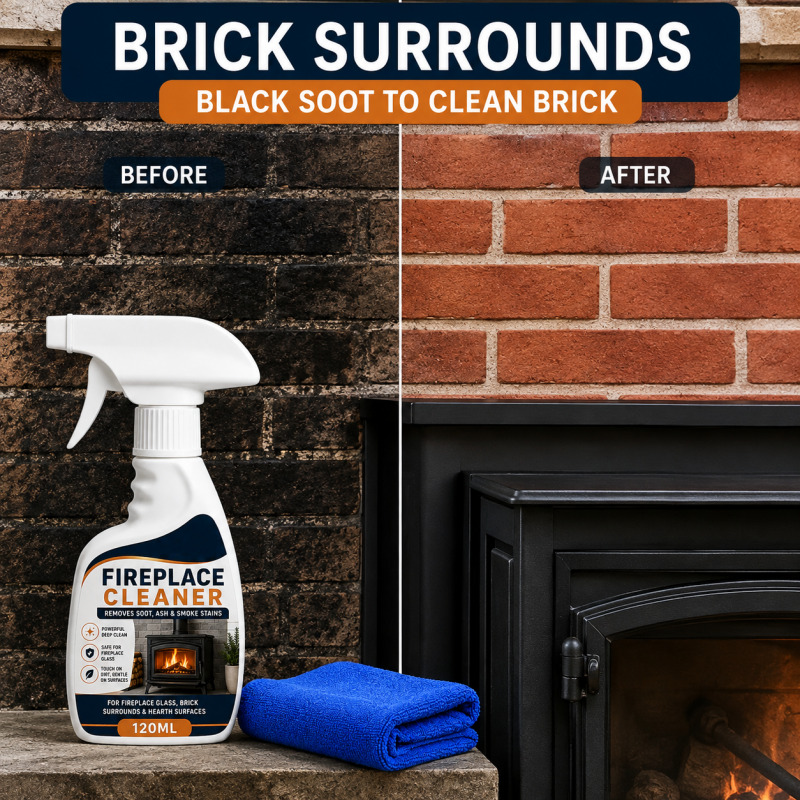 🥳2026 HOT SALE🥳💞50K+ SOLD! 🔥🧹 50% OFF! Fireplace Cleaner Spray with Towel – Dissolves stubborn soot, ash & smoke stains. Safe for glass, brick & metal – restores like-new shine! 🏠✨