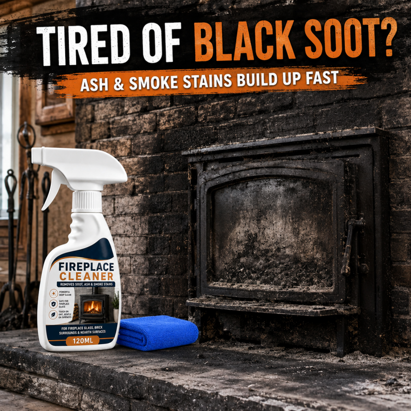 🥳2026 HOT SALE🥳💞50K+ SOLD! 🔥🧹 50% OFF! Fireplace Cleaner Spray with Towel – Dissolves stubborn soot, ash & smoke stains. Safe for glass, brick & metal – restores like-new shine! 🏠✨