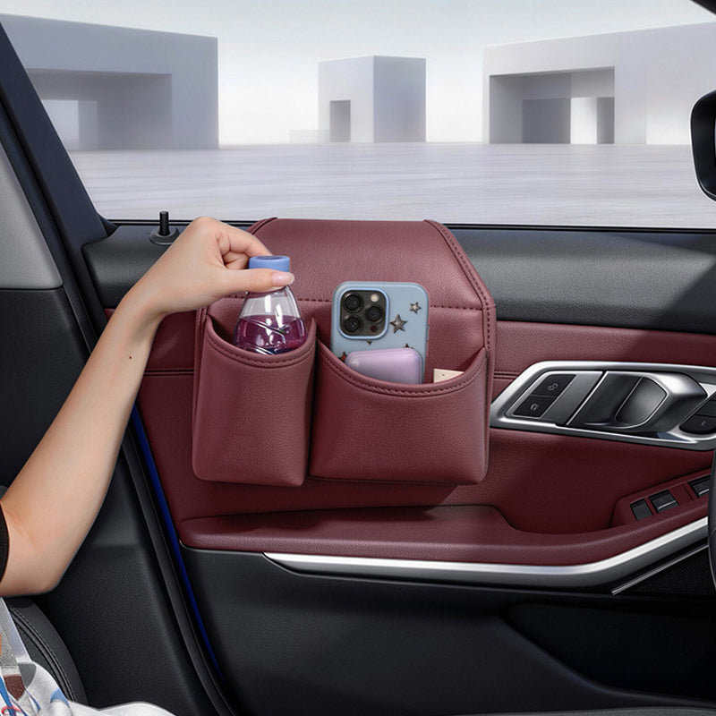 🥳2026 HOT SALE🥳💞50K+ SOLD! 🚗📱 50% OFF! Space-Saving Car Door Storage Organizer – Dual compartments for phone & bottle, ultra-slim design doesn’t block windows. Premium Nappa leather, flocked lining – no scratches, no clutter! 🛡️✨