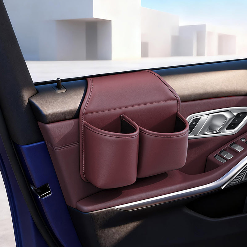 🥳2026 HOT SALE🥳💞50K+ SOLD! 🚗📱 50% OFF! Space-Saving Car Door Storage Organizer – Dual compartments for phone & bottle, ultra-slim design doesn’t block windows. Premium Nappa leather, flocked lining – no scratches, no clutter! 🛡️✨