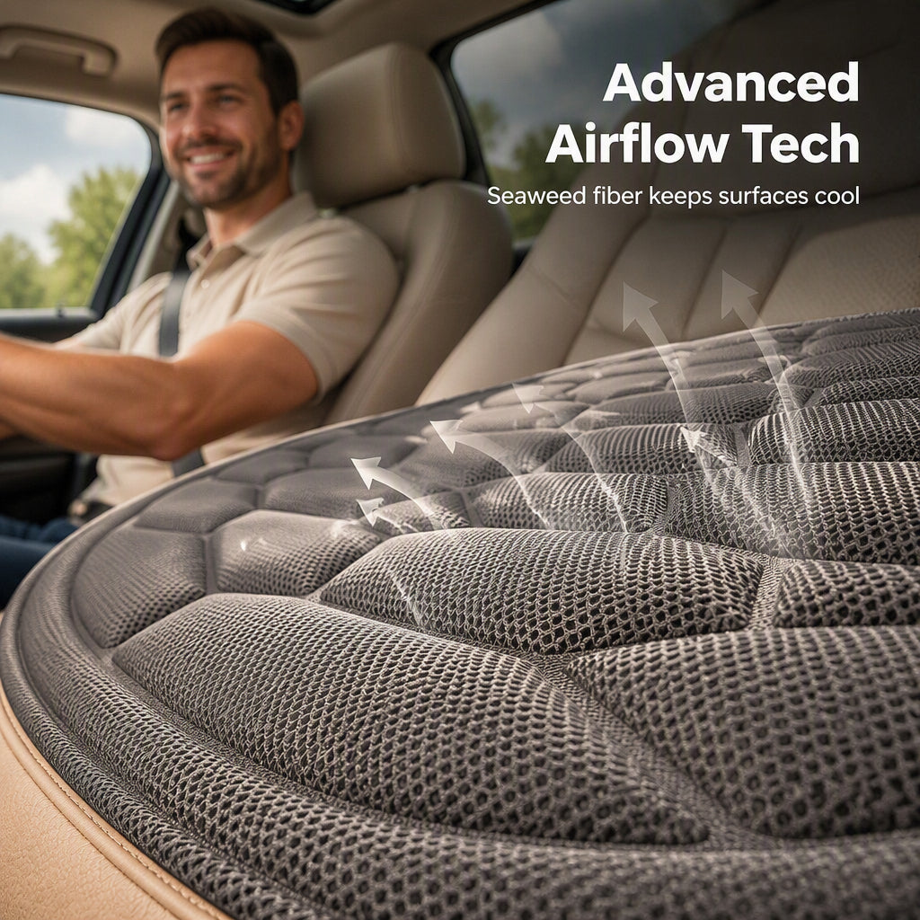🥳2026 HOT SALE🥳💞50K+ SOLD! 🏆🚗 LAST DAY 50% OFF! Cooling Car Seat Cushion – Seaweed fibre linen keeps you cool, moisture‑wicking & breathable. Zero‑pressure latex support – perfect for long drives! 🌿💨