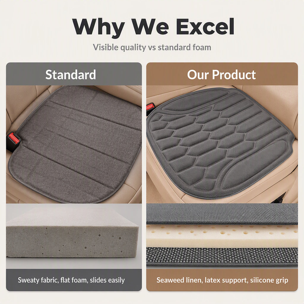 🥳2026 HOT SALE🥳💞50K+ SOLD! 🏆🚗 LAST DAY 50% OFF! Cooling Car Seat Cushion – Seaweed fibre linen keeps you cool, moisture‑wicking & breathable. Zero‑pressure latex support – perfect for long drives! 🌿💨