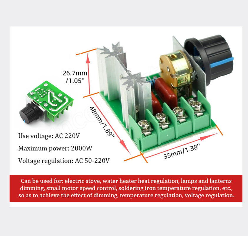 🥳2026 HOT SALE🥳💞50K+ SOLD! ⚡🎛️ BUY 1 GET 1 FREE! 2000W AC Voltage Controller – Adjusts 50V-250V output, rotary knob control. Perfect for fan speed, light dimming & heater temp – compact & powerful! Only £8.99! 🔧💡