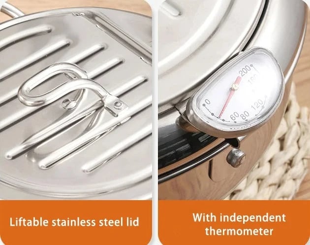 🥳2026 HOT SALE🥳💞50K+ SOLD! 🍤🔥 50% OFF! 201 Stainless Steel Tempura Fryer – Thermometer for precise oil control, removable drain rack reduces fat. Deep body, even heating – perfect crispy results every time! 🍟✨
