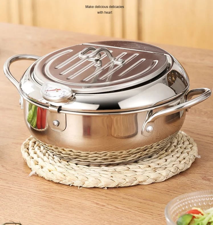 🥳2026 HOT SALE🥳💞50K+ SOLD! 🍤🔥 50% OFF! 201 Stainless Steel Tempura Fryer – Thermometer for precise oil control, removable drain rack reduces fat. Deep body, even heating – perfect crispy results every time! 🍟✨