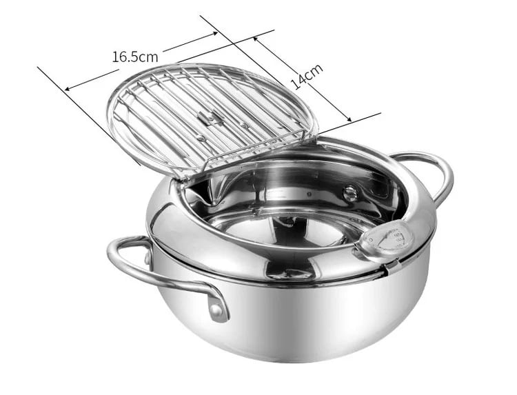 🥳2026 HOT SALE🥳💞50K+ SOLD! 🍤🔥 50% OFF! 201 Stainless Steel Tempura Fryer – Thermometer for precise oil control, removable drain rack reduces fat. Deep body, even heating – perfect crispy results every time! 🍟✨