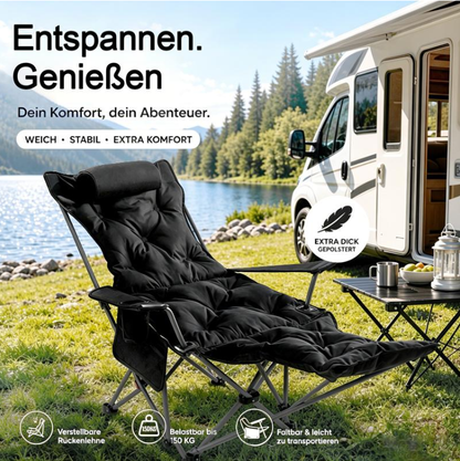 🥳2026 HOT SALE🥳💞50K+ SOLD! 🪑🌿 50% OFF! Adjustable Folding Outdoor Chair – 3/4 reclining positions & extendable leg rest. Reinforced carbon steel frame supports 300 lbs – perfect for camping, beach & garden! 🏕️✨