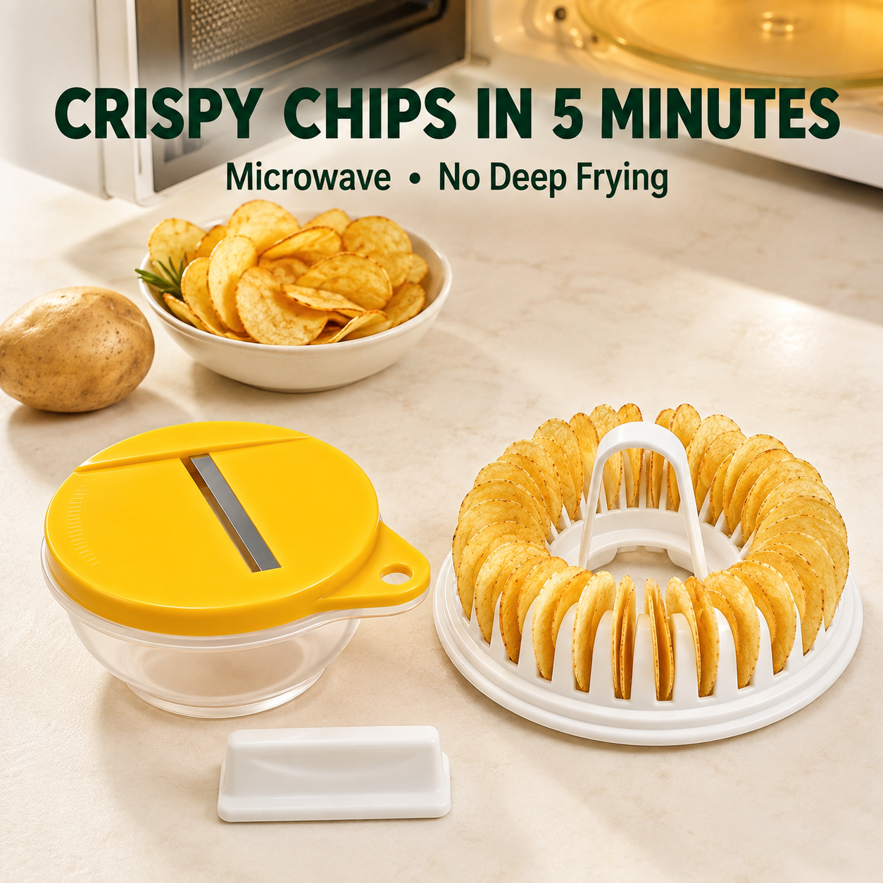 🥳2026 HOT SALE🥳💞50K+ SOLD! 🥔✨ 50% OFF! DIY Microwave Potato Chip Maker – Oil‑free, healthy & crispy in minutes. Slicer bowl & baking rack included – guilt‑free snacking for everyone!  🌿💪