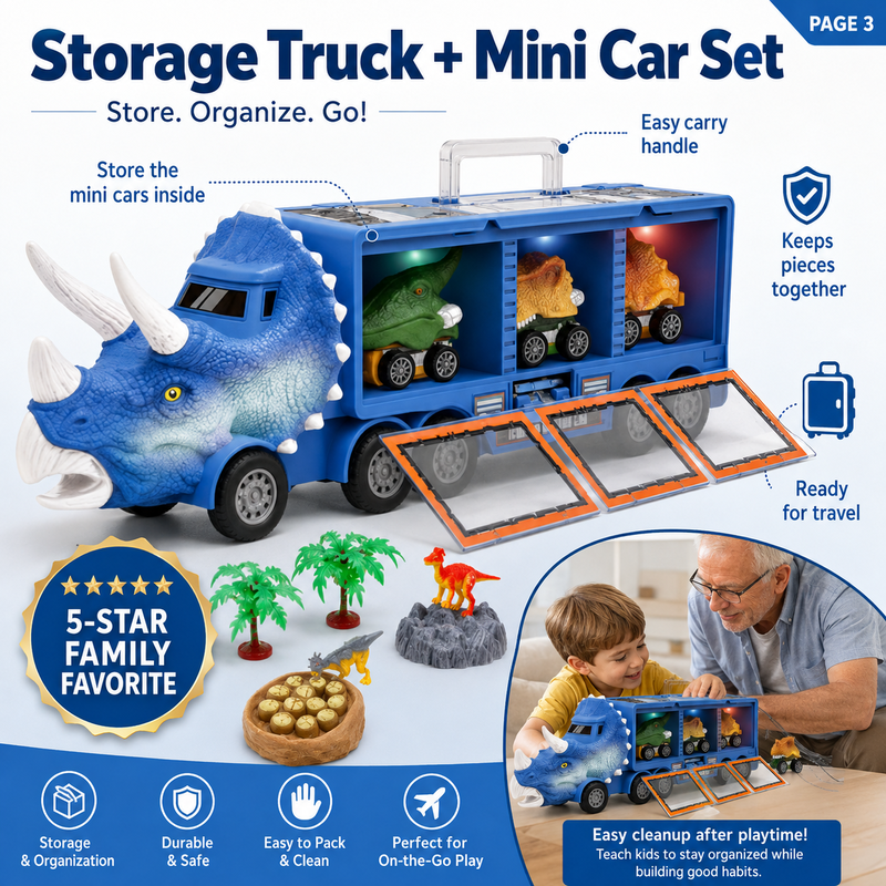 🥳2026 HOT SALE🥳💞50K+ SOLD! 🦕🚚 50% OFF! Interactive Dinosaur Transporter – Launch mini cars with press of a button! Lights, music & storage for 3 cars – endless prehistoric adventure! 🎵✨