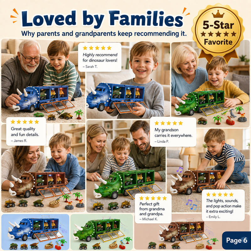 🥳2026 HOT SALE🥳💞50K+ SOLD! 🦕🚚 50% OFF! Interactive Dinosaur Transporter – Launch mini cars with press of a button! Lights, music & storage for 3 cars – endless prehistoric adventure! 🎵✨