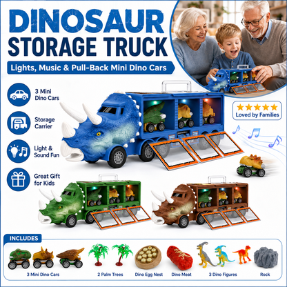 🥳2026 HOT SALE🥳💞50K+ SOLD! 🦕🚚 50% OFF! Interactive Dinosaur Transporter – Launch mini cars with press of a button! Lights, music & storage for 3 cars – endless prehistoric adventure! 🎵✨