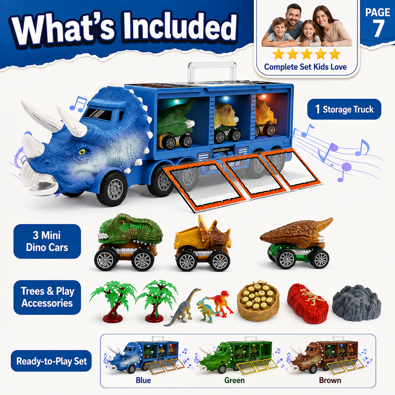 🥳2026 HOT SALE🥳💞50K+ SOLD! 🦕🚚 50% OFF! Interactive Dinosaur Transporter – Launch mini cars with press of a button! Lights, music & storage for 3 cars – endless prehistoric adventure! 🎵✨