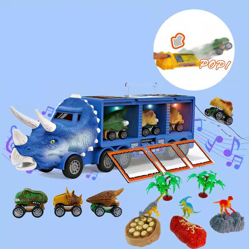 🥳2026 HOT SALE🥳💞50K+ SOLD! 🦕🚚 50% OFF! Interactive Dinosaur Transporter – Launch mini cars with press of a button! Lights, music & storage for 3 cars – endless prehistoric adventure! 🎵✨