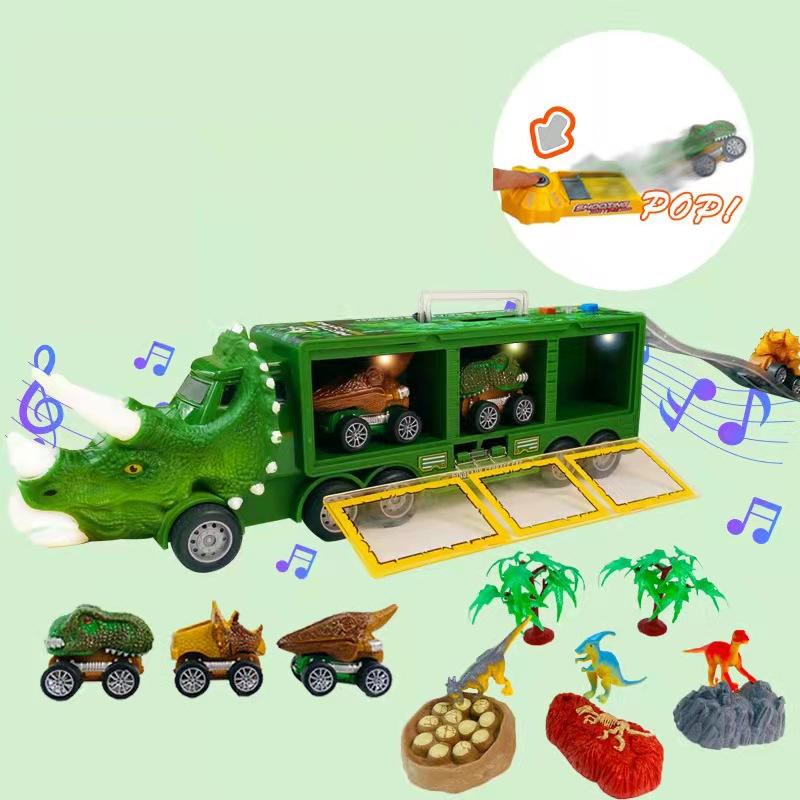 🥳2026 HOT SALE🥳💞50K+ SOLD! 🦕🚚 50% OFF! Interactive Dinosaur Transporter – Launch mini cars with press of a button! Lights, music & storage for 3 cars – endless prehistoric adventure! 🎵✨