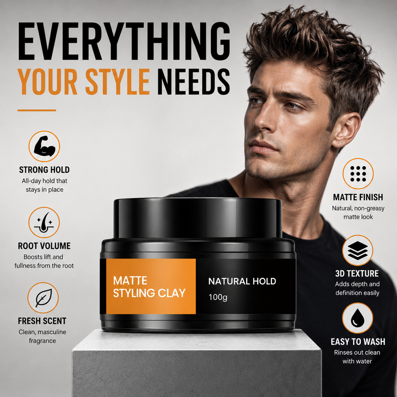 🥳2026 HOT SALE🥳💞50K+ SOLD! 🧑‍🦱💨 50% OFF! Men‘s Lightweight Strong Hold Hair Styling Clay – Strong hold, natural volume & non‑sticky finish. Easy to apply & restyle – keeps your look fresh all day! 🪞✨