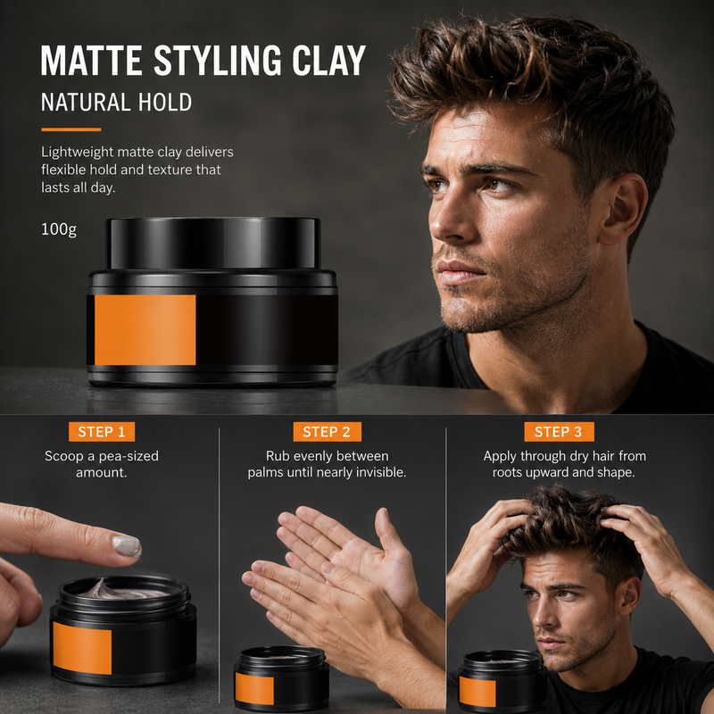 🥳2026 HOT SALE🥳💞50K+ SOLD! 🧑‍🦱💨 50% OFF! Men‘s Lightweight Strong Hold Hair Styling Clay – Strong hold, natural volume & non‑sticky finish. Easy to apply & restyle – keeps your look fresh all day! 🪞✨