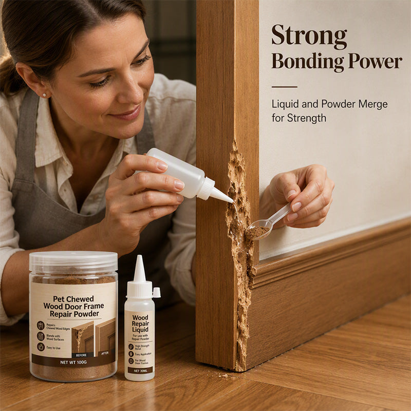🥳2026 HOT SALE🥳💞50K+ SOLD! 🪵🛠️ 50% OFF! Pet Chewed Wood Door Frame Repair Kit – Professional-grade, bonds stronger than original wood. Restores door frames, stairs & furniture – a complete DIY solution! 🏠✨