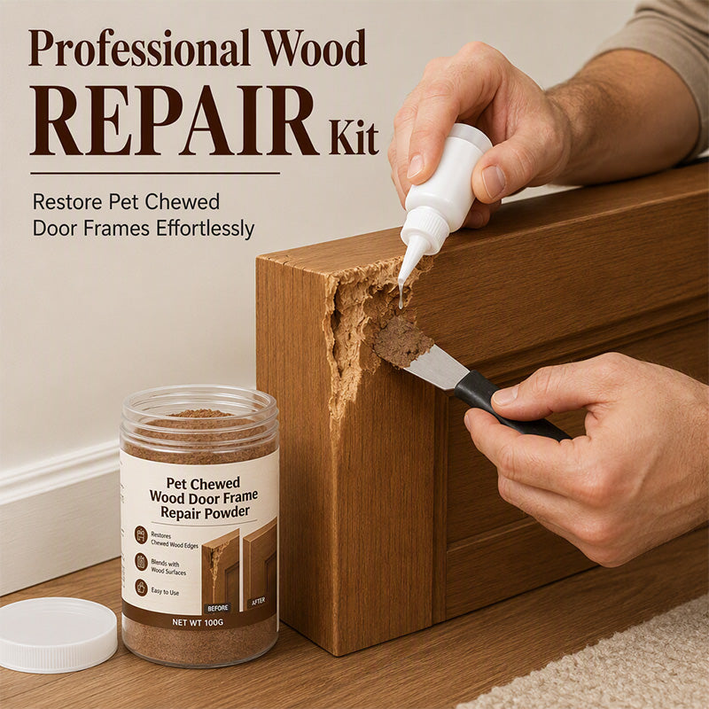 🥳2026 HOT SALE🥳💞50K+ SOLD! 🪵🛠️ 50% OFF! Pet Chewed Wood Door Frame Repair Kit – Professional-grade, bonds stronger than original wood. Restores door frames, stairs & furniture – a complete DIY solution! 🏠✨