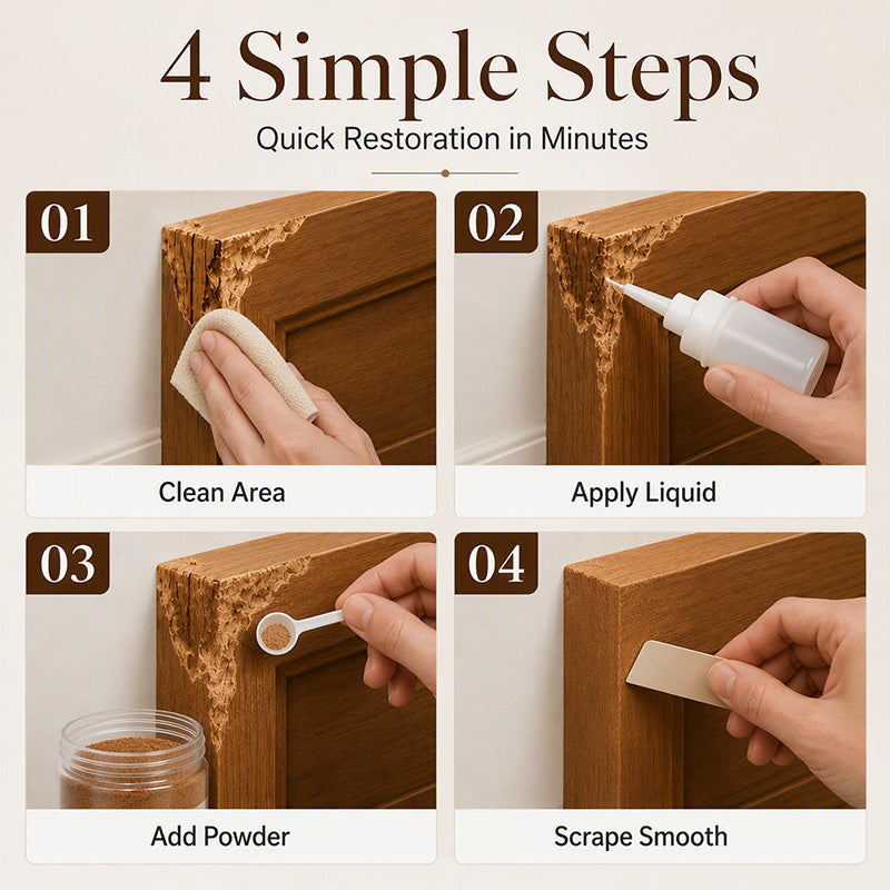 🥳2026 HOT SALE🥳💞50K+ SOLD! 🪵🛠️ 50% OFF! Pet Chewed Wood Door Frame Repair Kit – Professional-grade, bonds stronger than original wood. Restores door frames, stairs & furniture – a complete DIY solution! 🏠✨