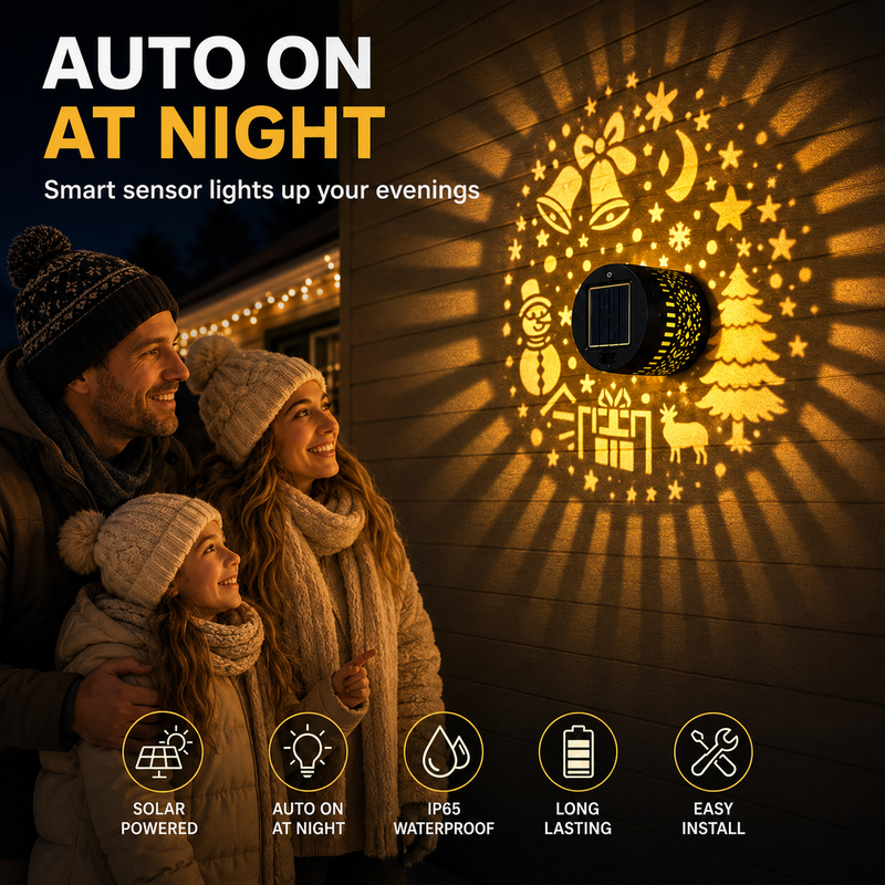 🥳2026 HOT SALE🥳💞50K+ SOLD! 🎄❄️ 50% OFF! Solar Outdoor Decorative Wall Projection Light – IP65 weatherproof, auto on/off. Projects festive patterns – perfect for Christmas & Halloween! 🏡✨