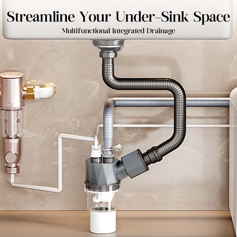 🥳2026 HOT SALE🥳💞50K+ SOLD! 🔧🚰 50% OFF! 5-Way Sink Drain Adapter – connects washing machine, dishwasher & more to one drain. Dual anti-odor valves block smells & pests. Gravity seal stops backflow – keeps your kitchen fresh & dry! 🛡️✅