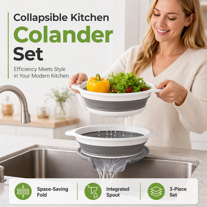 🥳2026 HOT SALE🥳💞50K+ SOLD! 🥬💦 50% OFF! 3-Piece Collapsible Colander Set – folds flat to save cupboard space, nests together neatly. 3 sizes for fruits, veg & pasta – no more oversized colanders taking over your kitchen! 🏠✨