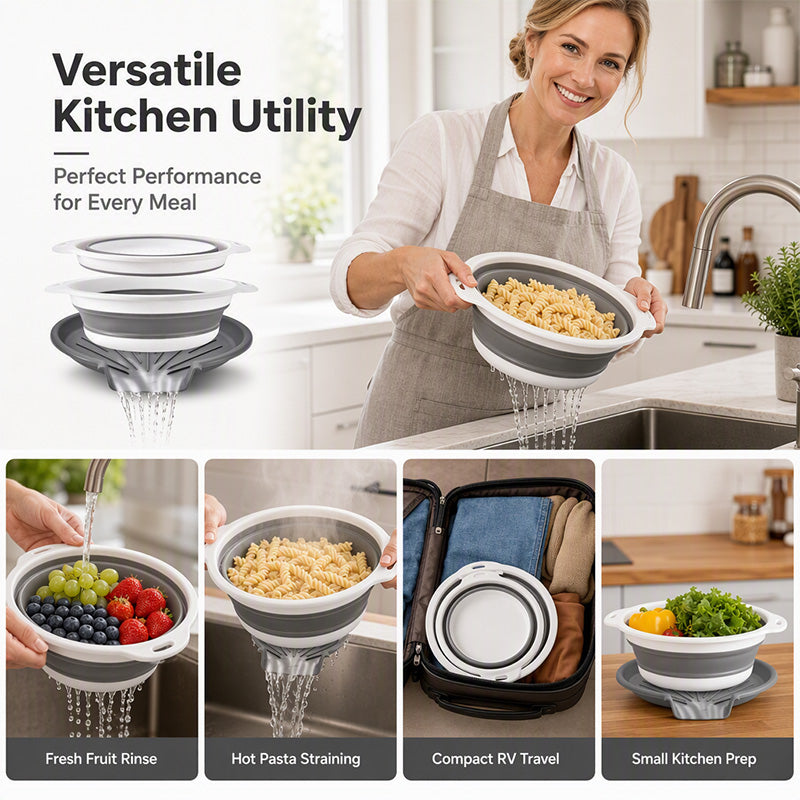 🥳2026 HOT SALE🥳💞50K+ SOLD! 🥬💦 50% OFF! 3-Piece Collapsible Colander Set – folds flat to save cupboard space, nests together neatly. 3 sizes for fruits, veg & pasta – no more oversized colanders taking over your kitchen! 🏠✨