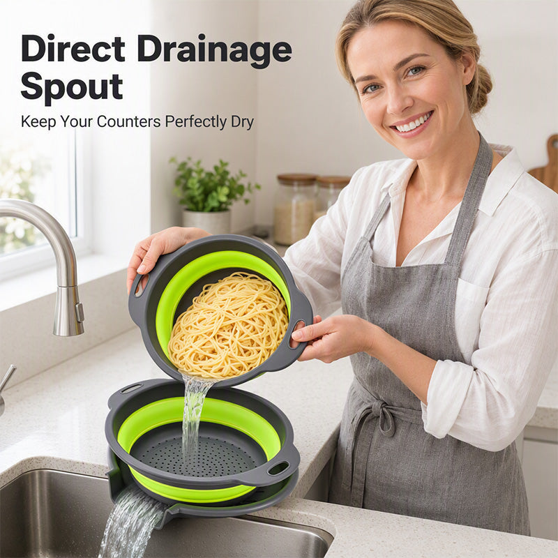 🥳2026 HOT SALE🥳💞50K+ SOLD! 🥬💦 50% OFF! 3-Piece Collapsible Colander Set – folds flat to save cupboard space, nests together neatly. 3 sizes for fruits, veg & pasta – no more oversized colanders taking over your kitchen! 🏠✨