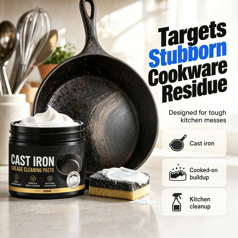 🥳2026 HOT SALE🥳💞50K+ SOLD! 🔥🧽 50% OFF! Heavy Grease Cast Iron Paste – loosens heavy grease & cooked-on residue, less scrubbing. Includes sponge! 🍳✨