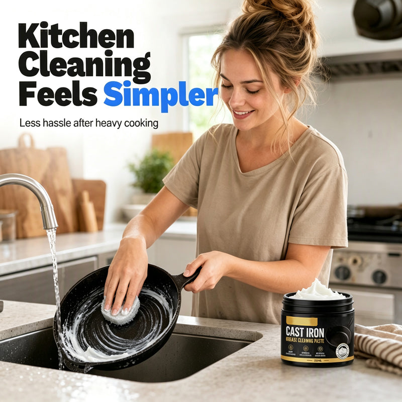 🥳2026 HOT SALE🥳💞50K+ SOLD! 🔥🧽 50% OFF! Heavy Grease Cast Iron Paste – loosens heavy grease & cooked-on residue, less scrubbing. Includes sponge! 🍳✨