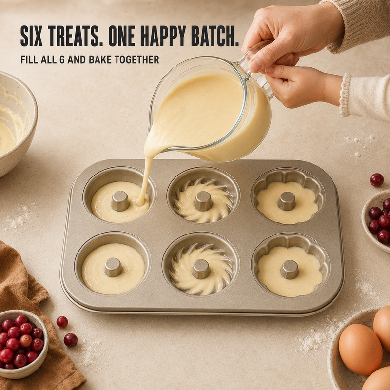 🥳2026 HOT SALE🥳💞50K+ SOLD! 🍰🧁 50% OFF! Mini Bundt Cake Pan – 3 unique shapes in one pan: classic, swirl & flower. Carbon steel heats evenly, non-stick releases perfectly. Bake 6 at once – perfect for tea parties & family treats! 🏠✨