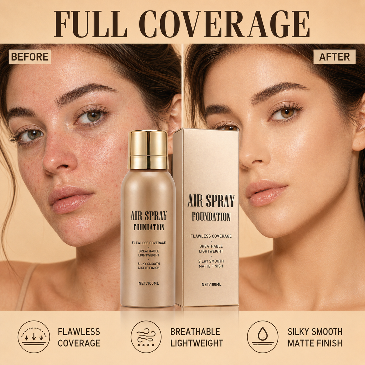 🥳2026 HOT SALE🥳💞50K+ SOLD! 💄✨ 50% OFF! Air Spray Foundation – flawless full coverage, waterproof & sweatproof. Lightweight formula won't clog pores or cake – just spray & blend for a smooth, natural glow that lasts all day! 💋💖