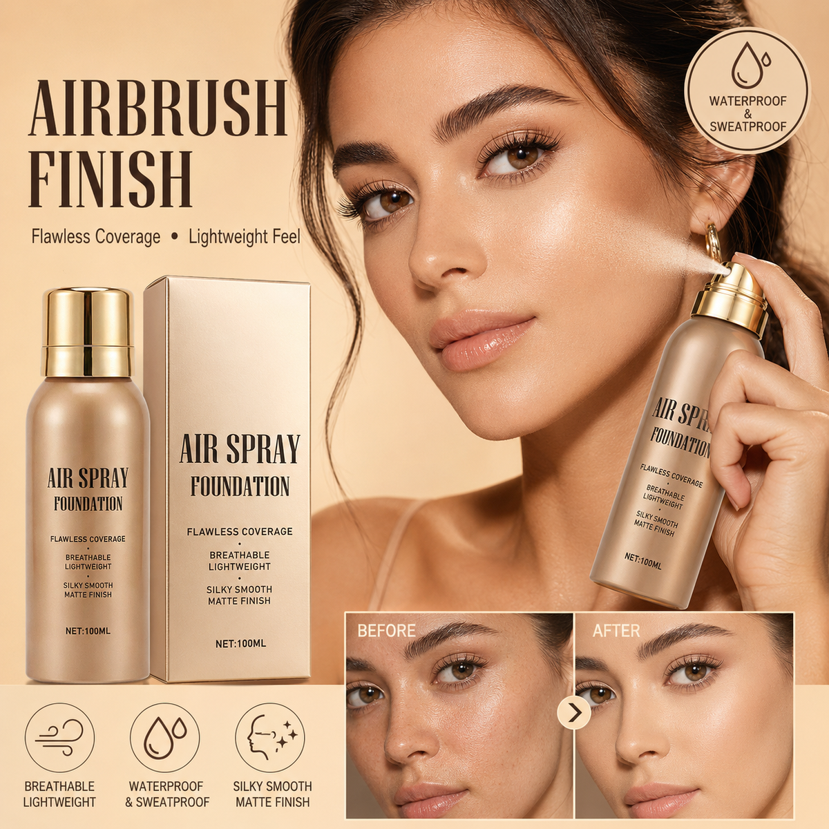🥳2026 HOT SALE🥳💞50K+ SOLD! 💄✨ 50% OFF! Air Spray Foundation – flawless full coverage, waterproof & sweatproof. Lightweight formula won't clog pores or cake – just spray & blend for a smooth, natural glow that lasts all day! 💋💖