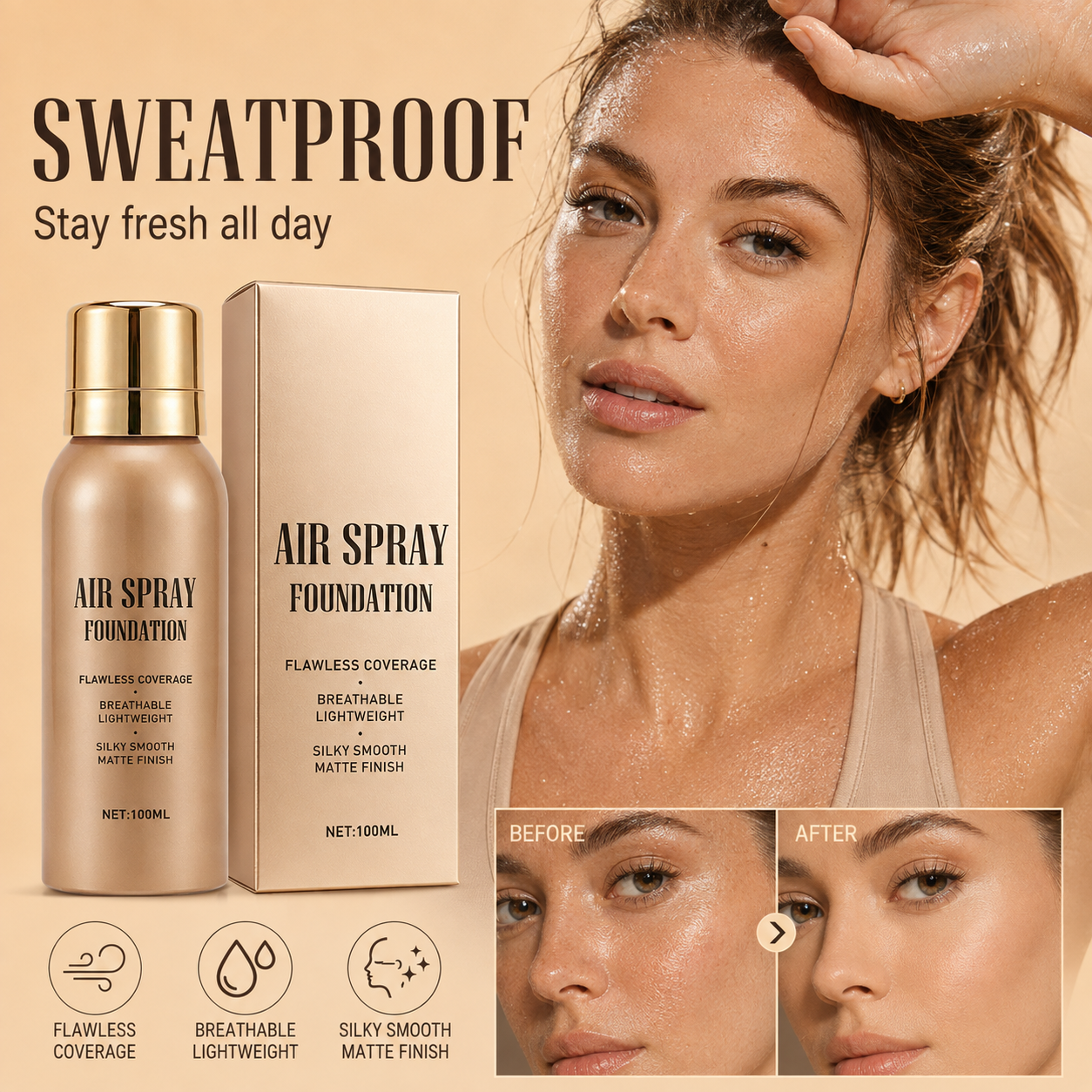 🥳2026 HOT SALE🥳💞50K+ SOLD! 💄✨ 50% OFF! Air Spray Foundation – flawless full coverage, waterproof & sweatproof. Lightweight formula won't clog pores or cake – just spray & blend for a smooth, natural glow that lasts all day! 💋💖