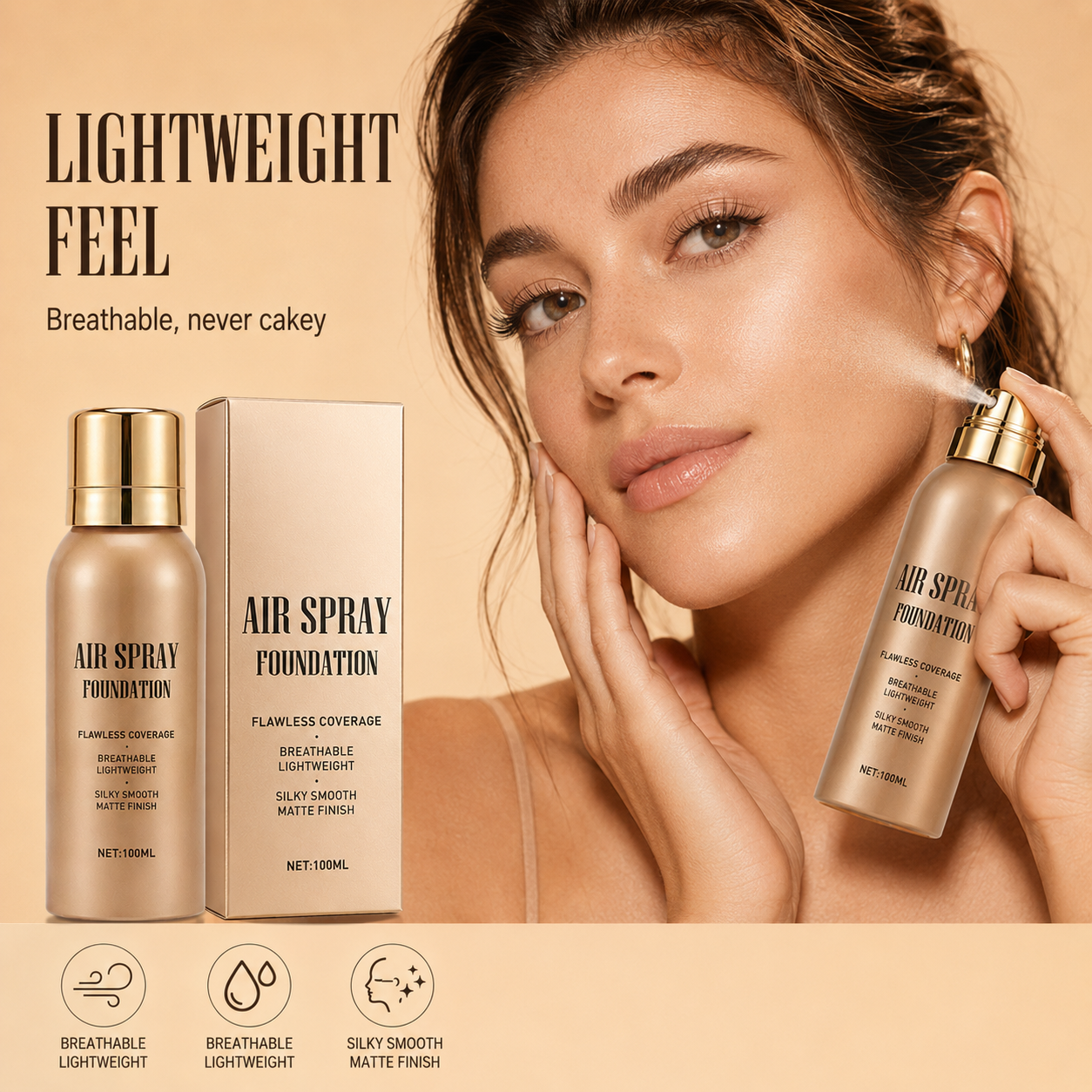 🥳2026 HOT SALE🥳💞50K+ SOLD! 💄✨ 50% OFF! Air Spray Foundation – flawless full coverage, waterproof & sweatproof. Lightweight formula won't clog pores or cake – just spray & blend for a smooth, natural glow that lasts all day! 💋💖