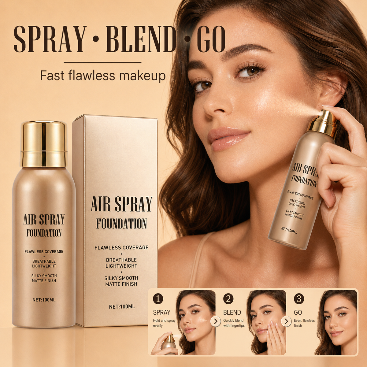 🥳2026 HOT SALE🥳💞50K+ SOLD! 💄✨ 50% OFF! Air Spray Foundation – flawless full coverage, waterproof & sweatproof. Lightweight formula won't clog pores or cake – just spray & blend for a smooth, natural glow that lasts all day! 💋💖