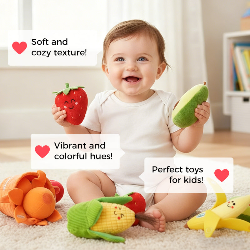 🥳2026 HOT SALE🥳💞50K+ SOLD! 🍎🥕 50% OFF! Sensory Fruits & Veggies Plush Toys – crinkly textures, bright colours & soft cloth. Builds early vocabulary, colour recognition & healthy eating habits – fun learning for little hands! 🧸✨