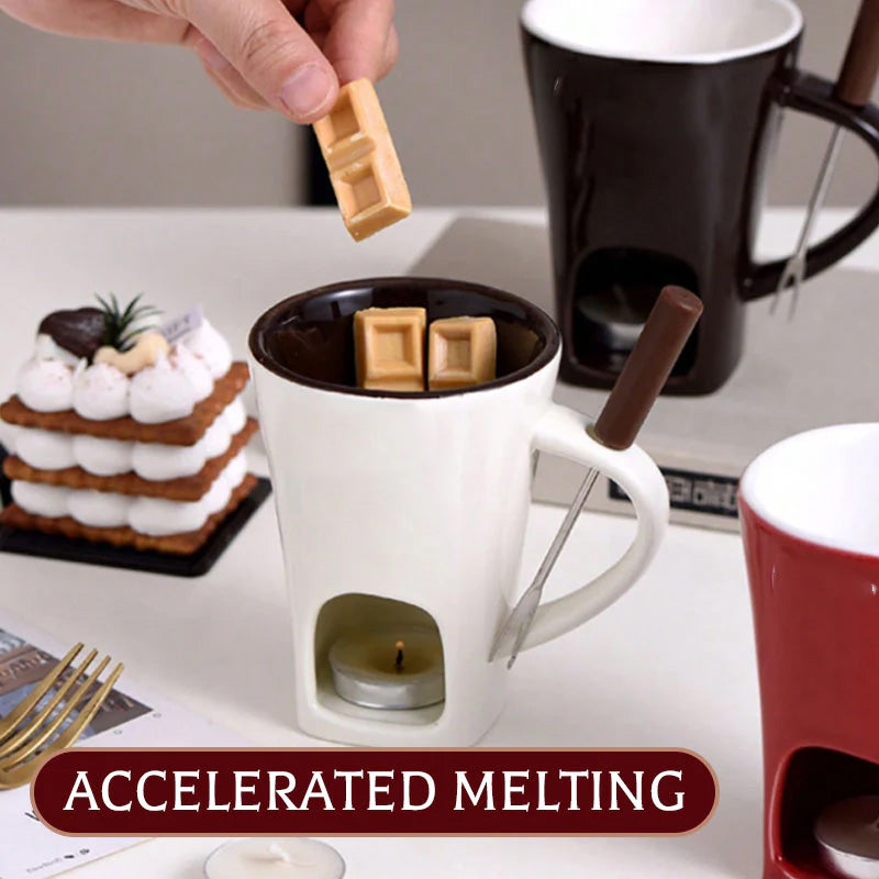 🥳2026 HOT SALE🥳💞50K+ SOLD! 🍫🕯️ 50% OFF! Ceramic Chocolate Fondue Mug – tealight warming keeps chocolate & cheese melted, includes dipping fork. Fun for dates & Christmas gatherings! 🎄💚
