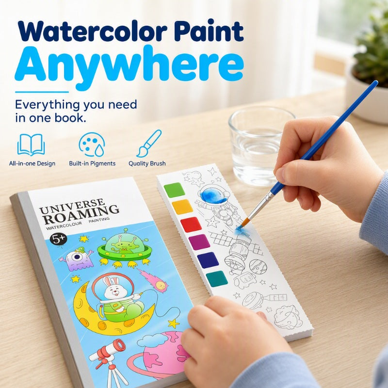🥳2026 HOT SALE🥳💞50K+ SOLD! 🎨🖌️ Pocket Watercolor Book – built-in pigments, just add water! No messy tubes, no bulky sets. 7 themes: fairy tales, dinosaurs, ocean & more. Tear out masterpieces to share – perfect for car trips & quiet afternoons! 🌟👶