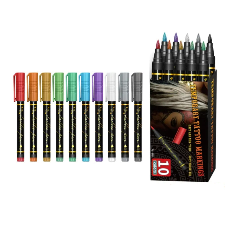 🥳2026 HOT SALE🥳💞50K+ SOLD! 🎨✨ 50% OFF! Temporary Tattoo Markers – 10/15 vivid colours, flexible brush tip, waterproof & non-toxic. Perfect for Halloween & face art! 🎃💚