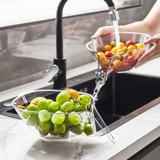 🥳2026 HOT SALE🥳💞50K+ SOLD! 🥗💧 Multifunctional Drain Basket – concave design drains fast, stops food falling into sink. Doubles as a salad bowl – rinse, strain & serve in one! PCTG durable & eco-friendly. 🍎✅