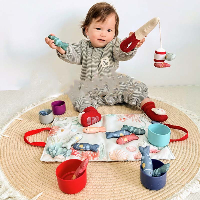 🥳2026 HOT SALE🥳💞50K+ SOLD! 🎣🧸 50% OFF! Toddler Cloth Fishing Toy Set with Stacking Cups – cloth fish, 5 stacking cups, colour & number learning. Safe, BPA-free & portable! 🛡️✅