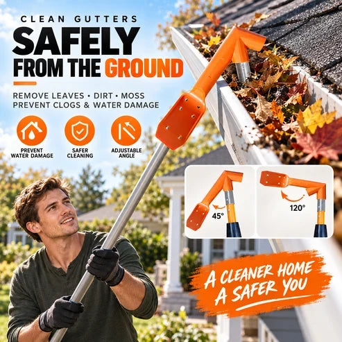 🥳2026 HOT SALE🥳💞50K+ SOLD! 🏠🛡️ 50% OFF! Gutter Cleaning Tool – clean from the ground, no ladders! Dual-angle head removes leaves & moss. Fits ACME poles! 🍂✅