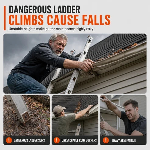 🥳2026 HOT SALE🥳💞50K+ SOLD! 🏠🛡️ 50% OFF! Gutter Cleaning Tool – clean from the ground, no ladders! Dual-angle head removes leaves & moss. Fits ACME poles! 🍂✅