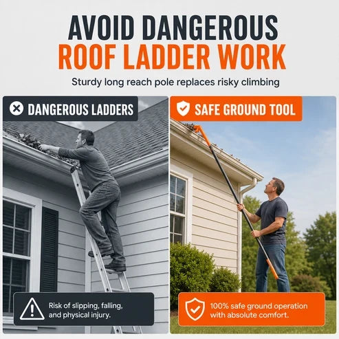 🥳2026 HOT SALE🥳💞50K+ SOLD! 🏠🛡️ 50% OFF! Gutter Cleaning Tool – clean from the ground, no ladders! Dual-angle head removes leaves & moss. Fits ACME poles! 🍂✅