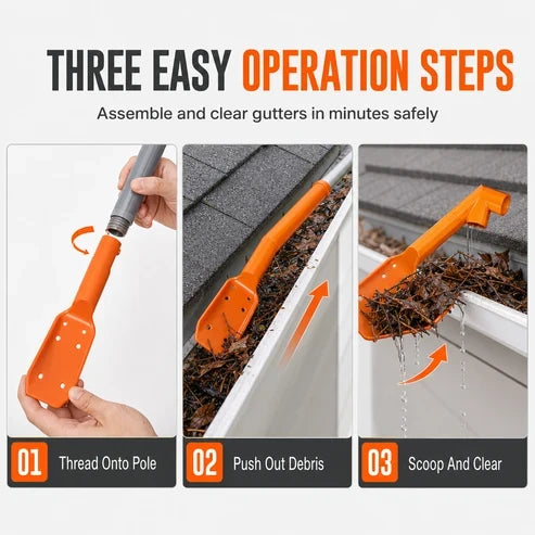 🥳2026 HOT SALE🥳💞50K+ SOLD! 🏠🛡️ 50% OFF! Gutter Cleaning Tool – clean from the ground, no ladders! Dual-angle head removes leaves & moss. Fits ACME poles! 🍂✅